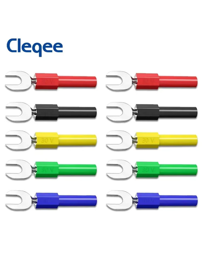 Cleqee P4003 Spatenstecker U&Y-Typ-Einsatz mit 4 mm Bananenstecker, 10 Stück, 6 mm Breite, 5 Farben - Bild 4