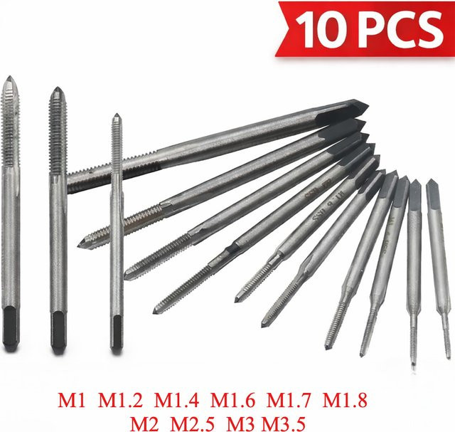 10-teiliges Metrisches Handgewindebohrer-Set M1-M3.5 aus HSS in Silber für Metall - Bild 1