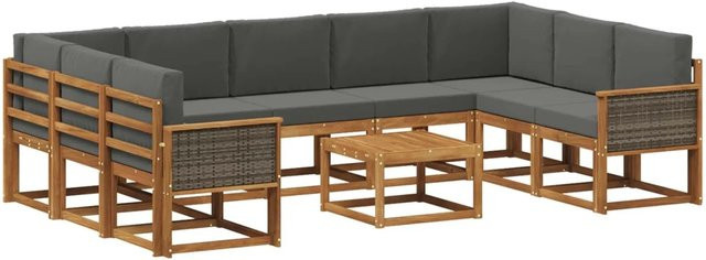 vidaXL Outdoor-Sofagarnitur aus Akazienholz mit Kissen und Couchtisch in L-Form, Farben: Braun und Anthrazit - Bild 1