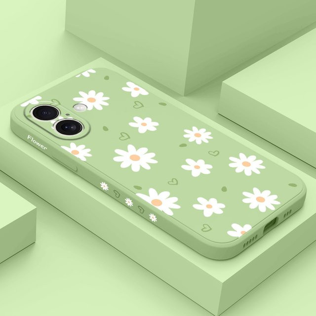 Tender Daisy Silikonhülle für iPhone 17 17 Air 16 15 14 13 12 11 X XR XS Plus Pro Max Mini in Weiß und Grün - Bild 1