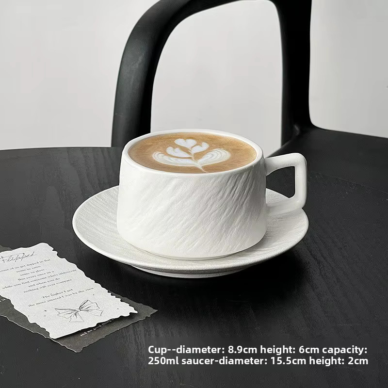 Keramiktasse mit Untertasse im Retro-Design mit Steinmuster, Weiß - Bild 3