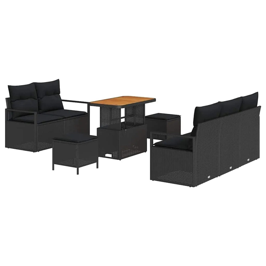 vidaXL Garten-Sofa-Set 8-tlg. aus Poly-Rattan in Schwarz mit Kissen und Metallgestell - Bild 2