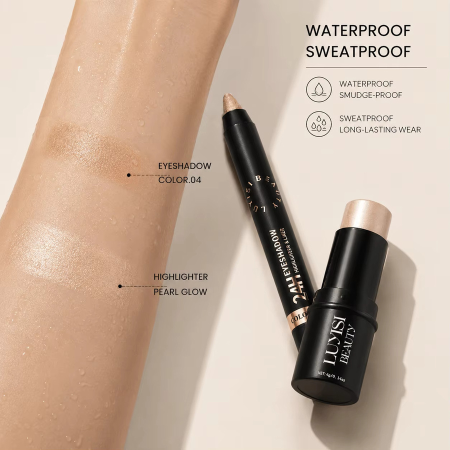 Gesichtsaufhellendes Make-up-Set, Metallic-Lidschattenstift und Highlighter-Stift, schimmernd, wasserfest - Bild 2