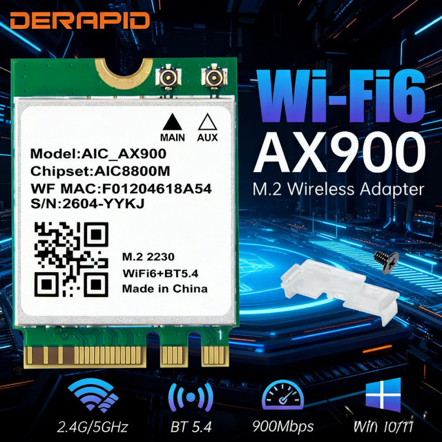 AX900 WiFi 6 und Bluetooth 5.4 NGFF-Netzwerkkarte, Dual-Band 2,4GHz/5,8GHz mit 900Mbps Hochgeschwindigkeit für Windows 10/11 Laptop und PC - Bild 1