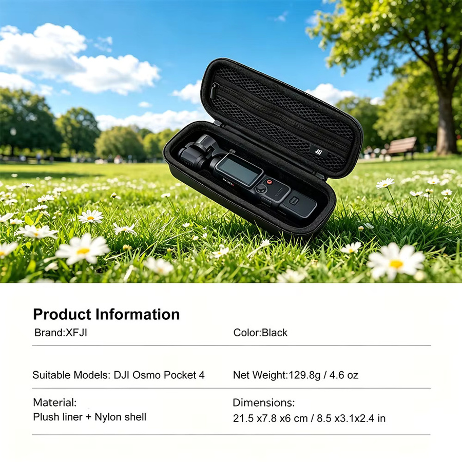 XFJI Tragbare Schutzhülle in Schwarz als harte Aufbewahrungstasche für die DJI Osmo Pocket 4 Standard Combo Gimbal-Kamera und Zubehör - Bild 6