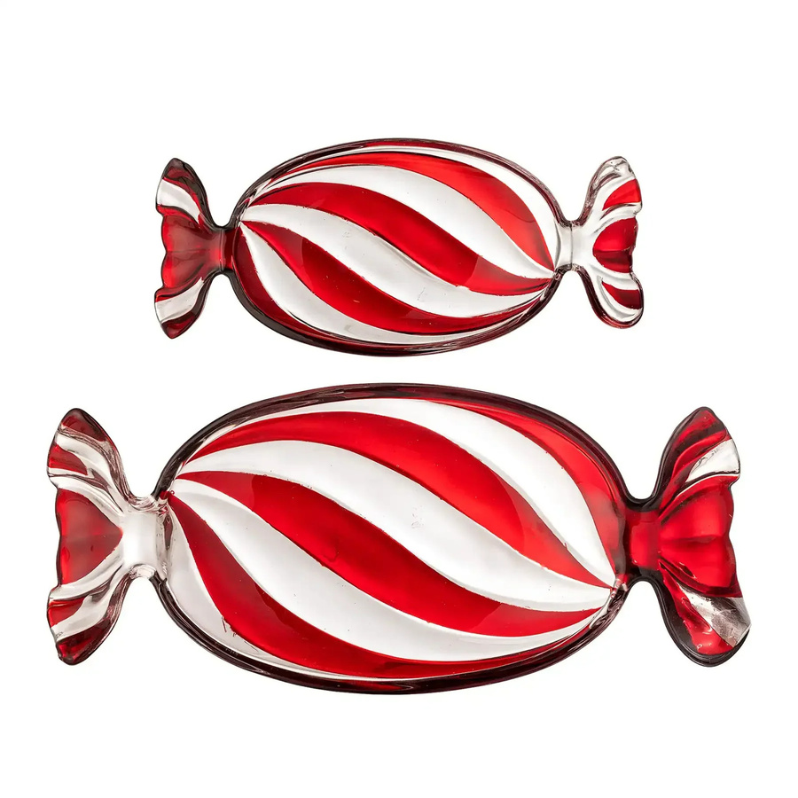 Bloomingville Servierschale Sweetie aus rotem Glas, Set aus 2 Stück, transparent gestreift - Bild 1