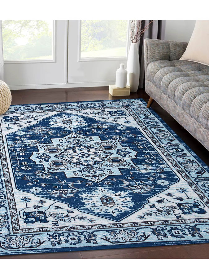Maschinenwaschbarer Teppich TWISTER.CK im Vintage-Stil mit floralem Orient-Design, blau, rutschfest, B/T: 150 x 80 cm - Bild 7