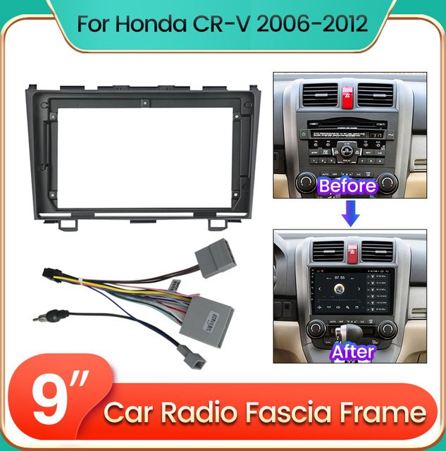 STRONGNAVI Android Autoradio Blende Adapter für Honda CR-V (2006-2012), 9 Zoll Dash Fitting Panel Kit mit Kabelbaum, Schwarz - Bild 1