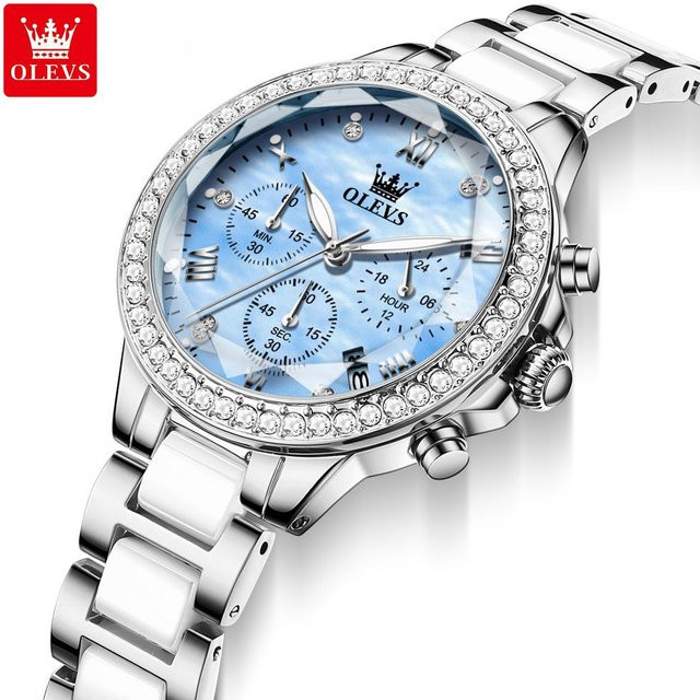 OLEVS Armbanduhr Quarz, Edelstahl, Blau, Silber, Damen - Bild 1