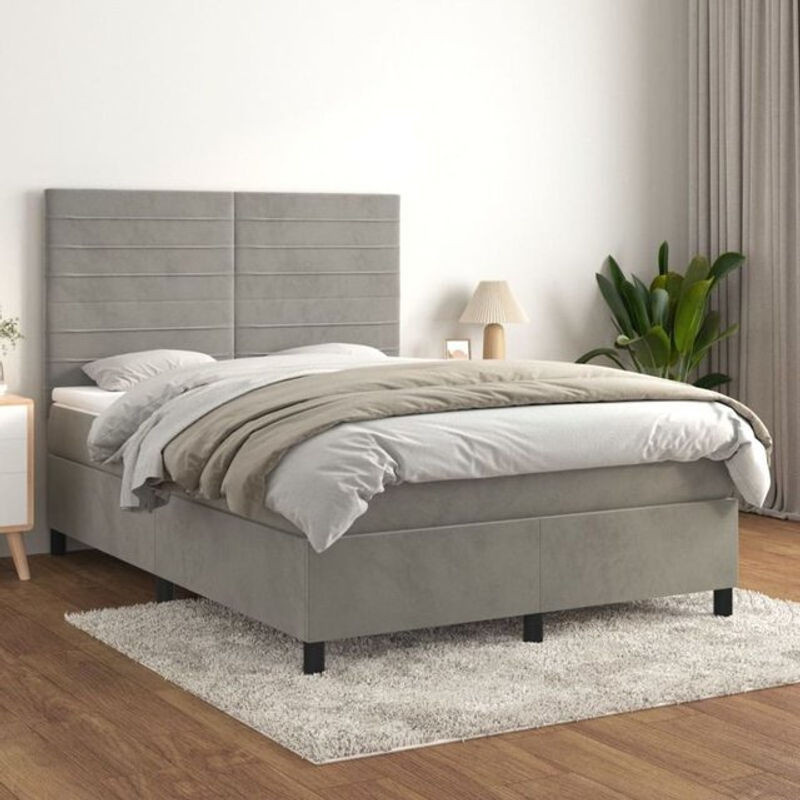 Vidaxl Boxspringbett mit Matratze aus Samt in Grau, Modernes Polsterbett B/T: 140 x 200 cm - Bild 1