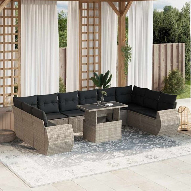 Vidaxl 11-tlg. Garten-Sofagarnitur aus Polyrattan mit Kissen in Grau und Anthrazit - Bild 1
