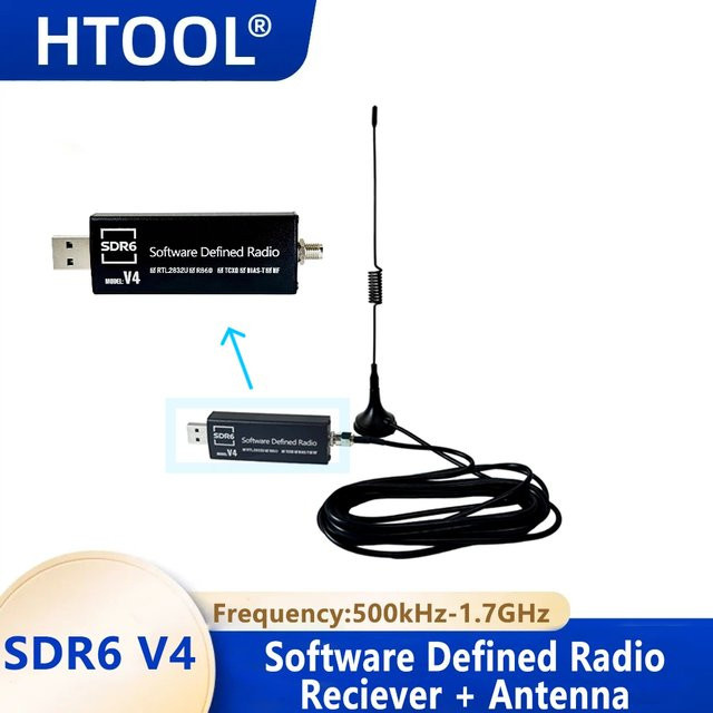 HTOOL RTL-SDR V4 Software-Definierter Funkempfänger mit Antenne, R860 RTL2832U, 1PPM TCXO, HF BiasT, SMA, Schwarz - Bild 1
