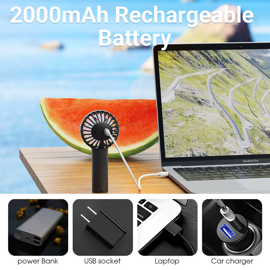Sweetfull Mini-Handventilator in Pink mit 3 Gängen, tragbarer USB-wiederaufladbarer kleiner Lüfter mit 2000mAh Akku - Bild 3