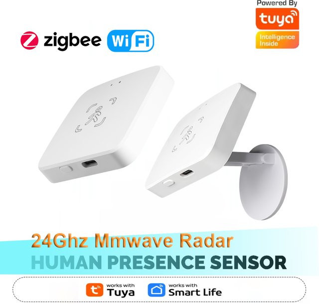 Tuya Smart Anwesenheitssensor mit 24GHz mmWave Radar-Erkennung und Helligkeits- sowie Entfernungsmessung, WiFi, Weiß, kompatibel mit Home Assistant - Bild 1