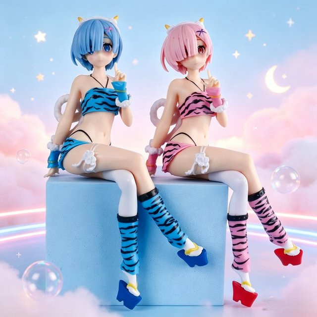 Bandai Re:Zero Rem Mädchen Anime-Figur, Pyjama Leoparden-Bikini, 17cm, Kunststoff - Bild 1
