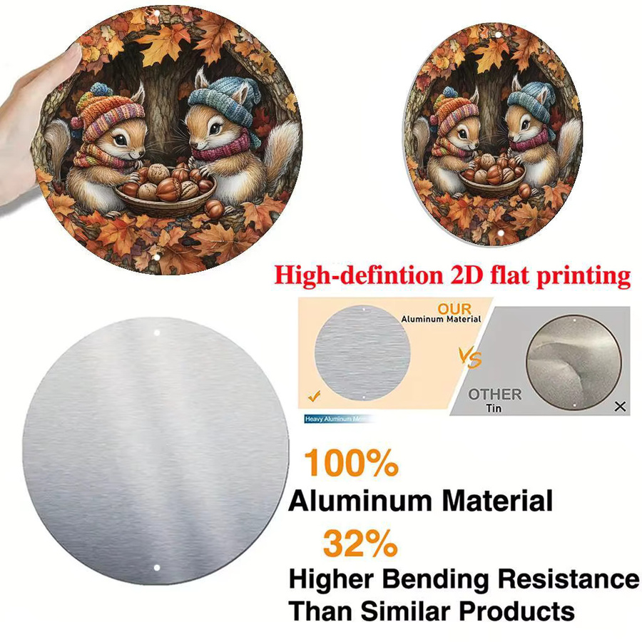 Rundes Wandkunstschild aus Aluminium von Potdemiel mit Eichhörnchen und Nüssen im Vintage-Stil, Mehrfarbig, Durchmesser: 20 cm - Bild 3