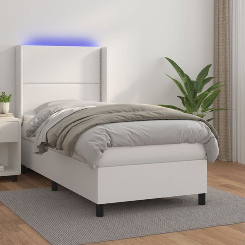 vidaxl Boxspringbett mit Matratze in Weiß aus Kunstleder und Holzwerkstoff B/T: 100 x 200 cm - Bild 1