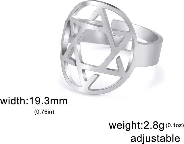 YULIN Ring Davidstern, Edelstahl, Weiß, Unisex, Vintage - Bild 1