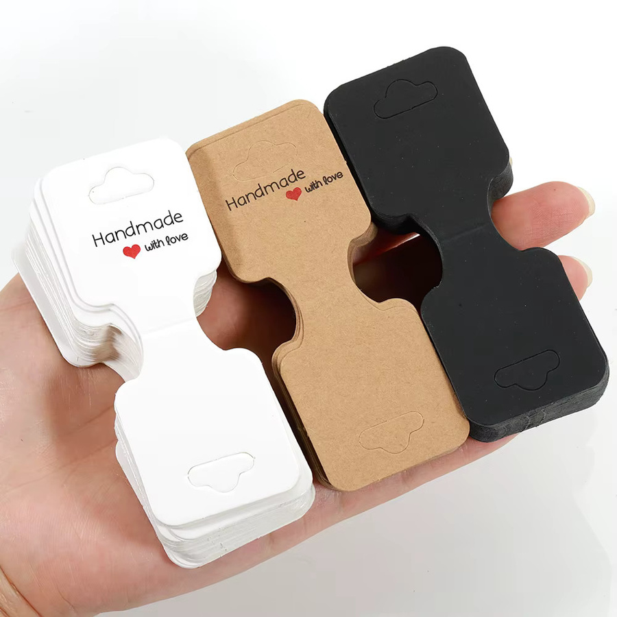 50 Stück MOONMADE Kraftpapier-Verpackungskarten zum Falten für Schmuck-Displays, B/H: 9 x 3,5 cm, in Weiß und Braun - Bild 3