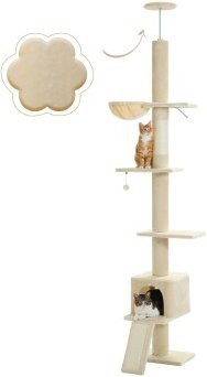 Pawz Road Deckenhoher Katzenbaumturm mit Hängematte und Höhle, verstellbar, beige - Bild 1