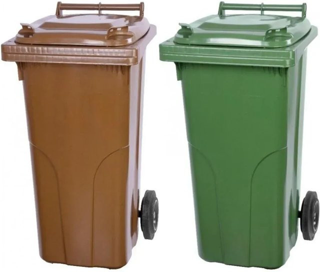 PROREGAL SuperSparSet 2x 2-Rad-Mülltonne aus HDPE-Kunststoff, 120 Liter, Braun und Grün - Bild 1