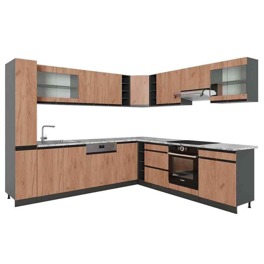 Vicco R-Line Eckküche Goldkraft Eiche Anthrazit mit Marmor-Optik B/T/H: 257 x 277 x 207 cm - Bild 2
