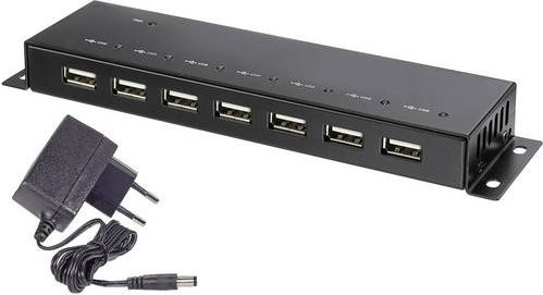 Renkforce RF-4791678 USB-Hub mit 7 USB-A Ports, USB 2.0 480MBit/s, Metallgehäuse zur Wandmontage, Schwarz - Bild 1
