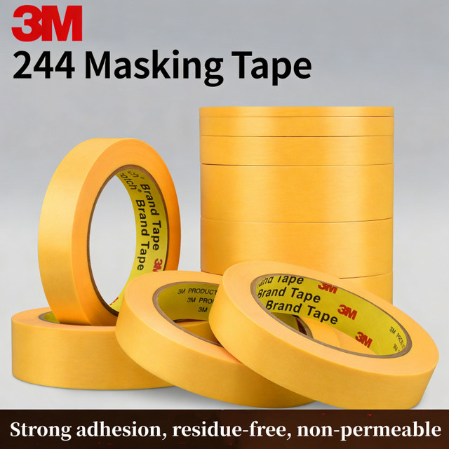 3M 244 Abdeckband Gelb, einseitig klebend, hochtemperaturbeständig und spurlos abziehbar für Autolackierung und Modellbau - Bild 1