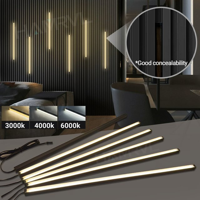 HAMRVL LED-Einbauleuchte COB LED-Streifenleuchte in Warmweiß mit Berührungssensor und selbstklebender Montage für Wandpaneele und Holzlatten-Dekoration - Bild 1