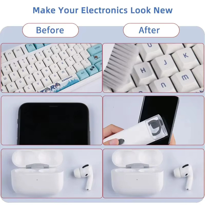 7-in-1 Tastatur-Reinigungsset mit Kopfhörer-Reinigungsbürste für AirPods, Computer, Tablet, Laptop, TV, Bildschirm und Handy in Grau und Weiß - Bild 6