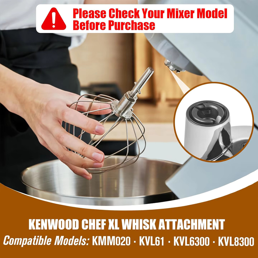 Kenwood Edelstahl-Schneebesen All Chef XL in Silber für Küchenmaschinen KMM020, KVL61 und KVL6300 - Bild 3