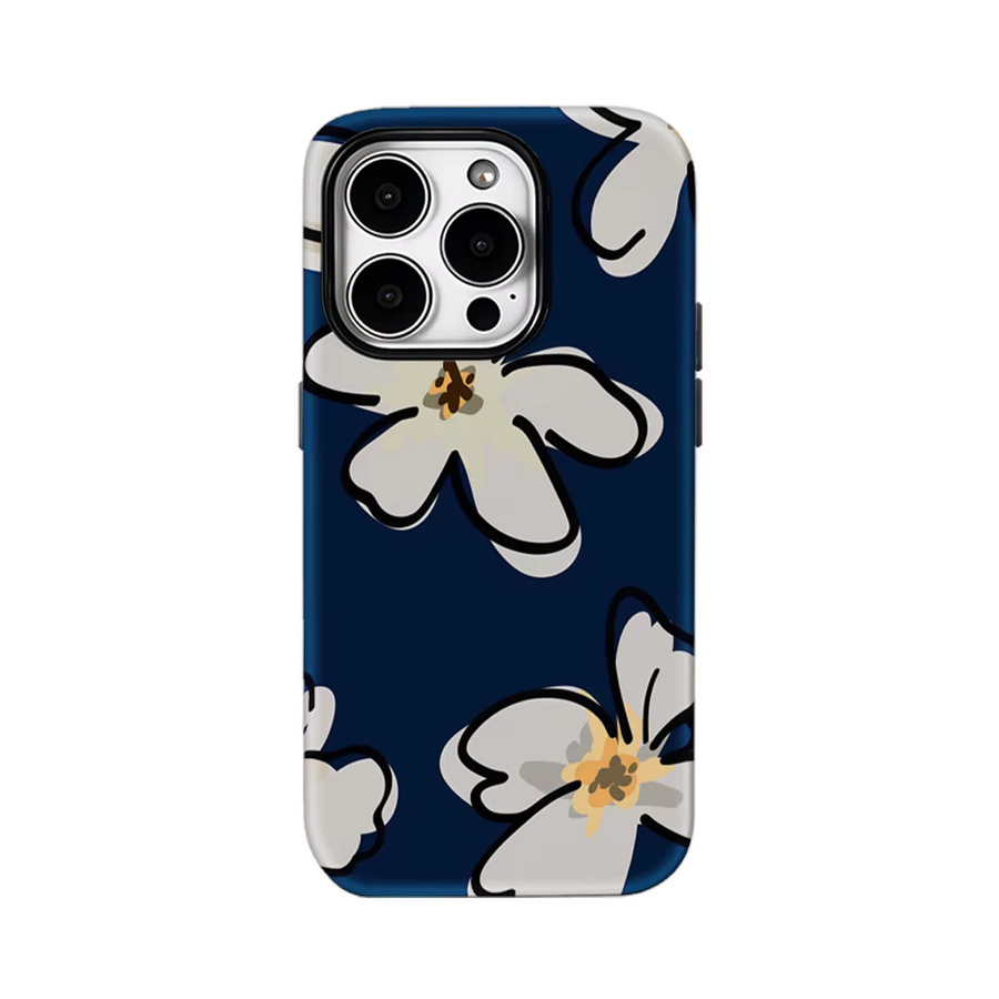 Marineblaue iPhone Hülle mit floralem Design für Apple iPhone 17 16 15 14 13 12 11 Pro Max Plus mit doppellagiger Rückseite - Bild 6