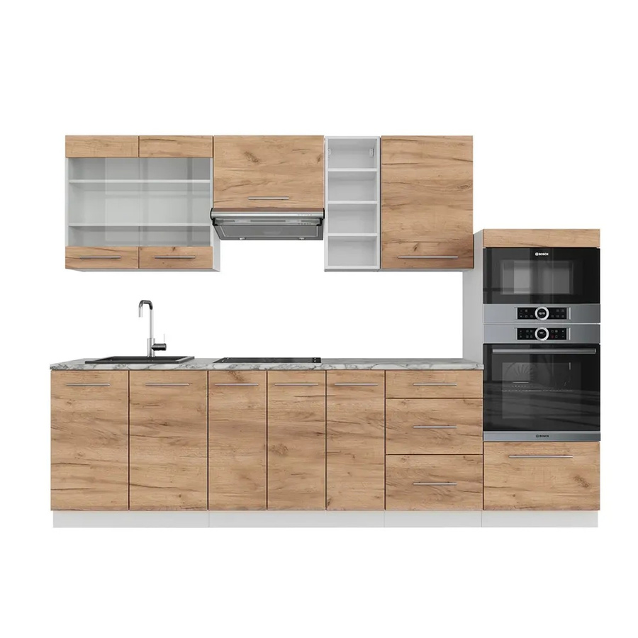 Vicco Fame-Line Küchenzeile Goldkraft Eiche Weiß mit Marmor-Optik B: 280 cm - Bild 2