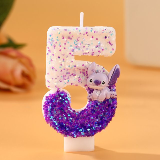MINISO Stitch Pailletten-Digitalkerze in Lila als dekorative Kuchendekoration für Jubiläen und Geburtstage - Bild 1