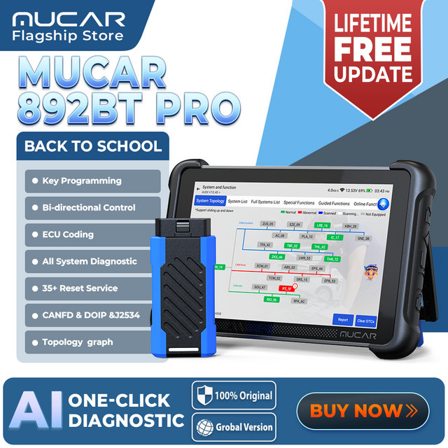 MUCAR 892BT PRO Topology AI Schlüsselprogrammierer und Kfz-Diagnosegerät mit J2534, bidirektionalem OBD2-Scanner, ECU-Codierung sowie CANFD und DOIP in Schwarz - Bild 1