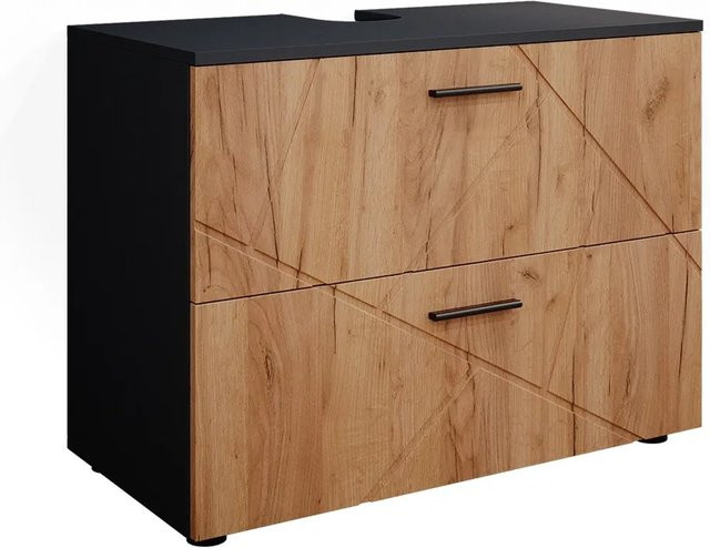 Vicco Waschtischunterschrank Irma Badschrank in Anthrazit und Eiche mit Hochglanz-Finish, Breite: 80 cm - Bild 2