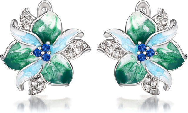Huitan Bohemia Creolen, Emaille Blume, Silber, Damen - Bild 1