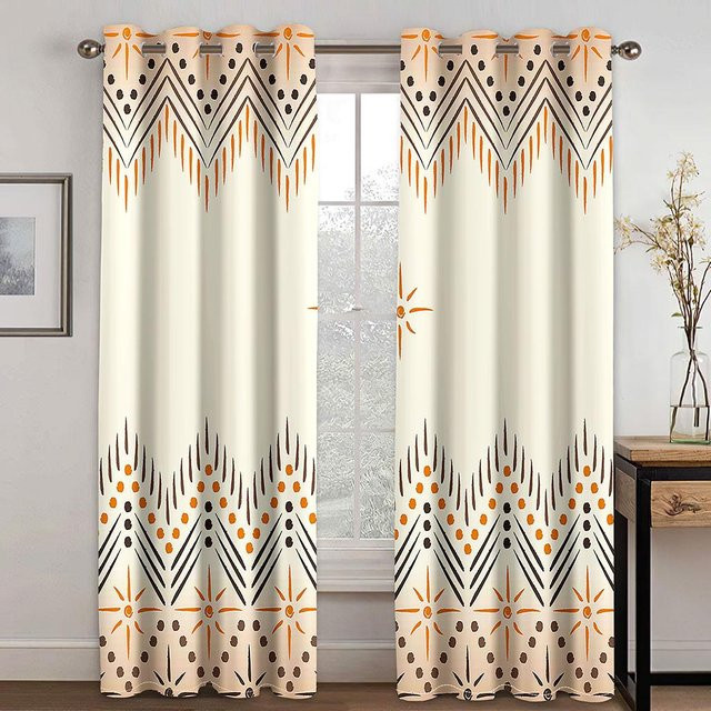2er-Set Goldene Abstrakte Barock-Print Vorhänge aus Polyester in Beige, Breite: 60 cm, Höhe: 60 cm - Bild 1