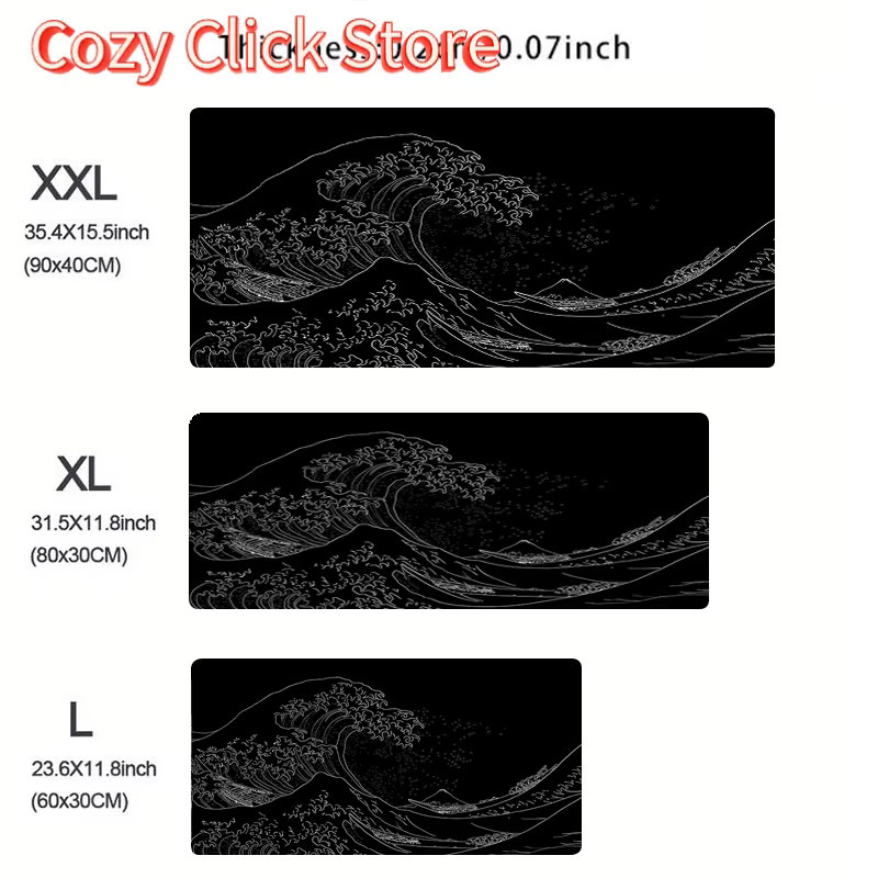 Potdemiel Mousepad XL Japan Black Sea Wave Design in Schwarz - Bild 3