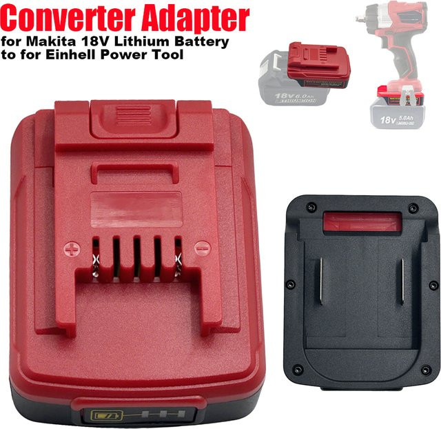 Akku-Adapter-Konverter für Makita 18 V Lithium-Akkus zur Nutzung mit Einhell 18 V Li-Ion Elektrowerkzeugen in Rot - Bild 1
