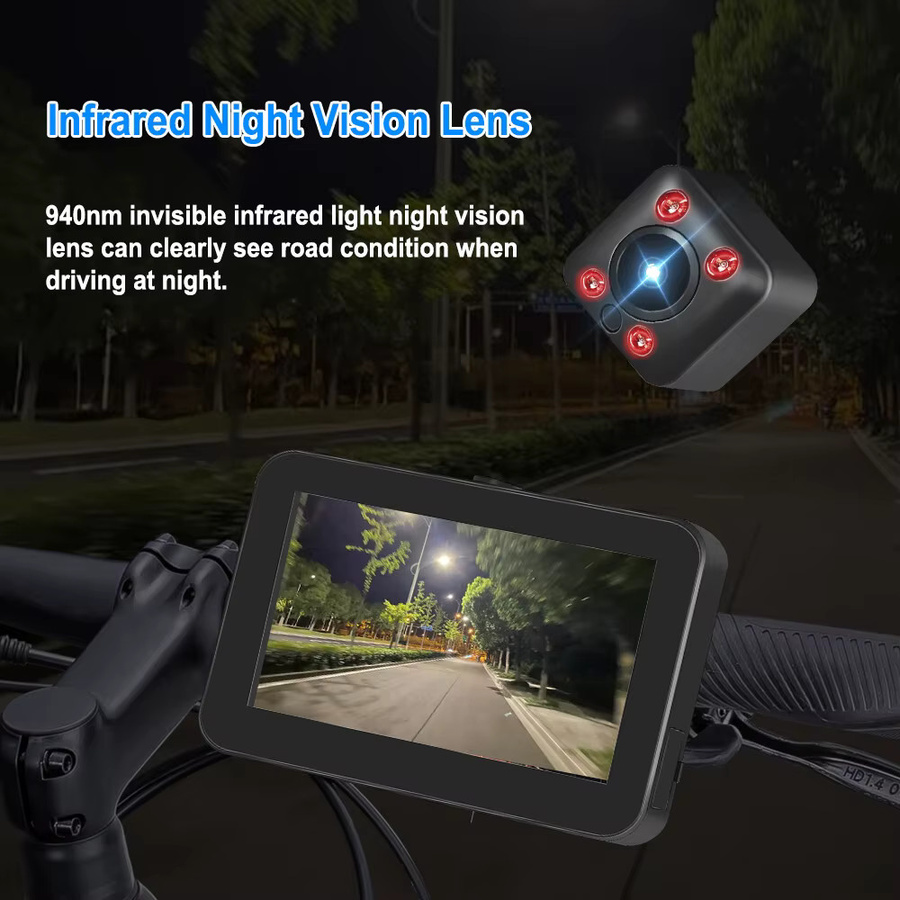 VSYSTO Fahrrad-Dashcam C4.3K mit 4,3 Zoll Display, wasserdicht, Infrarot-Nachtsicht und nahtloser Aufnahme, Schwarz - Bild 3