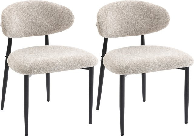 HOMCOM 2er Set Esszimmerstühle in Beige mit Leinenoptik und Stahlbeinen - Bild 1