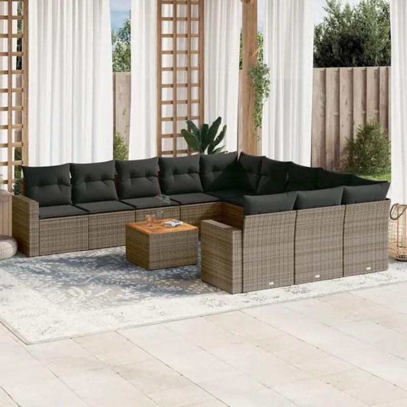 Vidaxl 12-tlg. Garten-Sofagarnitur aus Polyrattan mit Kissen in Grau - Bild 1