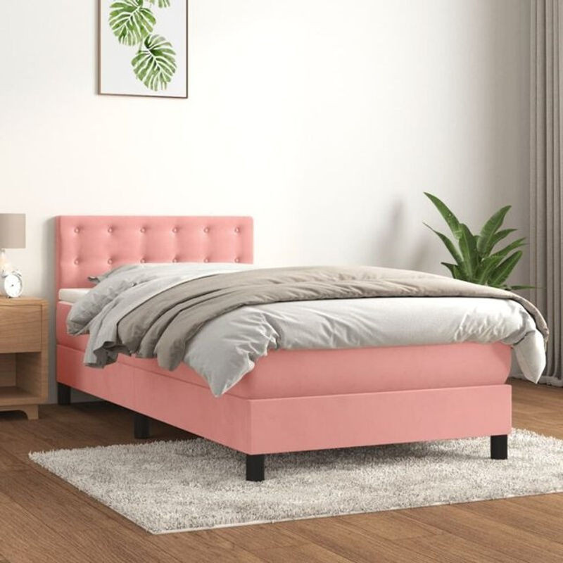 Vidaxl Boxspringbett mit Matratze in Rosa aus Samt, B/T/H: 90 x 200 x 78 cm - Bild 1