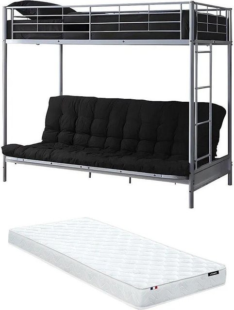 Vente-unique Hochbett Modulo in Grau-silber aus Metall im Industriestil, Höhe: 198 cm, Breite: 170 cm, Tiefe: 96 cm - Bild 1