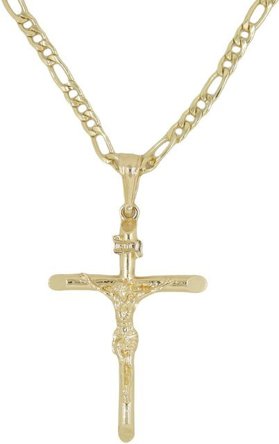 Halskette mit Jesus Anhänger Kreuz, vergoldet, Messing, Gold, Unisex - Bild 1