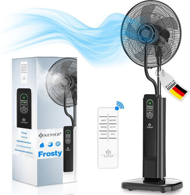 KESSER Stand-Ventilator Frosty in Weiß mit Ultraschall-Sprühnebel Wasserkühlung, Luftbefeuchter und Fernbedienung - Bild 1