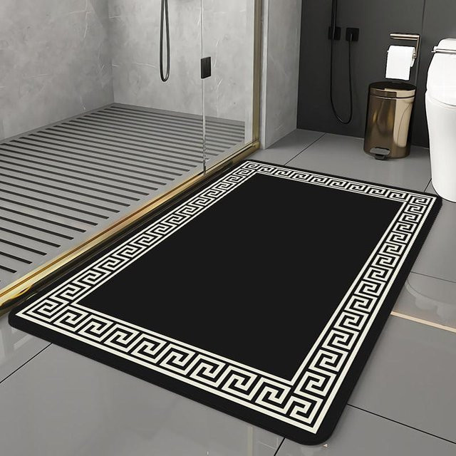Rutschfeste und wasserabsorbierende Badematte sowie Küchenmatte aus Polyester in Schwarz, Gelb und Weiß, B/B: 50 x 80 cm - Bild 1