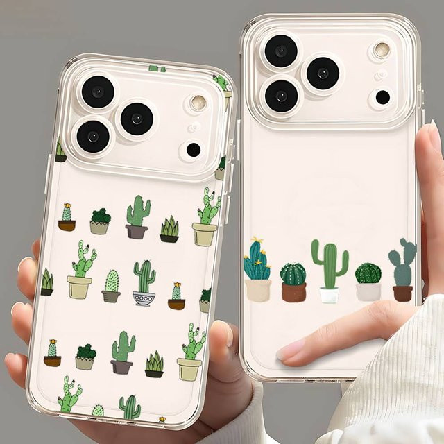 Stoßfeste Silikonhülle mit Cartoon-Kaktus Design für Apple iPhone 11 12 13 14 15 16 17 Pro Max Plus Mini in Transparent - Bild 1