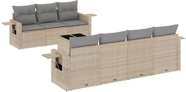 vidaXL 8-teilige Garten-Sofagarnitur aus Poly-Rattan in Beige mit Kissen und Tisch - Bild 1